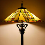 Tiffany Floor Lamp Mission Style Stained Glass Standing Reading Light 16X16X64 Inch (Blue White Brown)