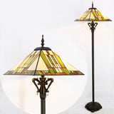 Tiffany Floor Lamp Mission Style Stained Glass Standing Reading Light 16X16X64 Inch (Blue White Brown)