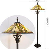 Tiffany Floor Lamp Mission Style Stained Glass Standing Reading Light 16X16X64 Inch (Blue White Brown)