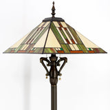 Tiffany Floor Lamp Mission Style Stained Glass Standing Reading Light 16X16X64 Inch (Blue White Brown)