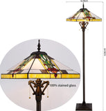 16 inch Tiffany Floor Lamp Square Mission Style Stained Glass Standing Reading Light