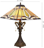 16 Inch Mission Tiffany Style Table Lamp Square Geometric Desk Reading Light