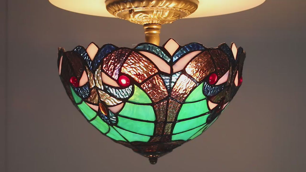 Tiffany Ceiling Lamp Werfactory® Green Liaison Stained Glass Light