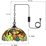 Werfactory® Tiffany Pendant Light 12 Inch Green Grape Style Stained Glass Chandelier