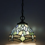 Werfactory® Tiffany Pendant Light Sea Blue Stained Glass Dragonfly Style Wide 8 Inch Hanging Lamp