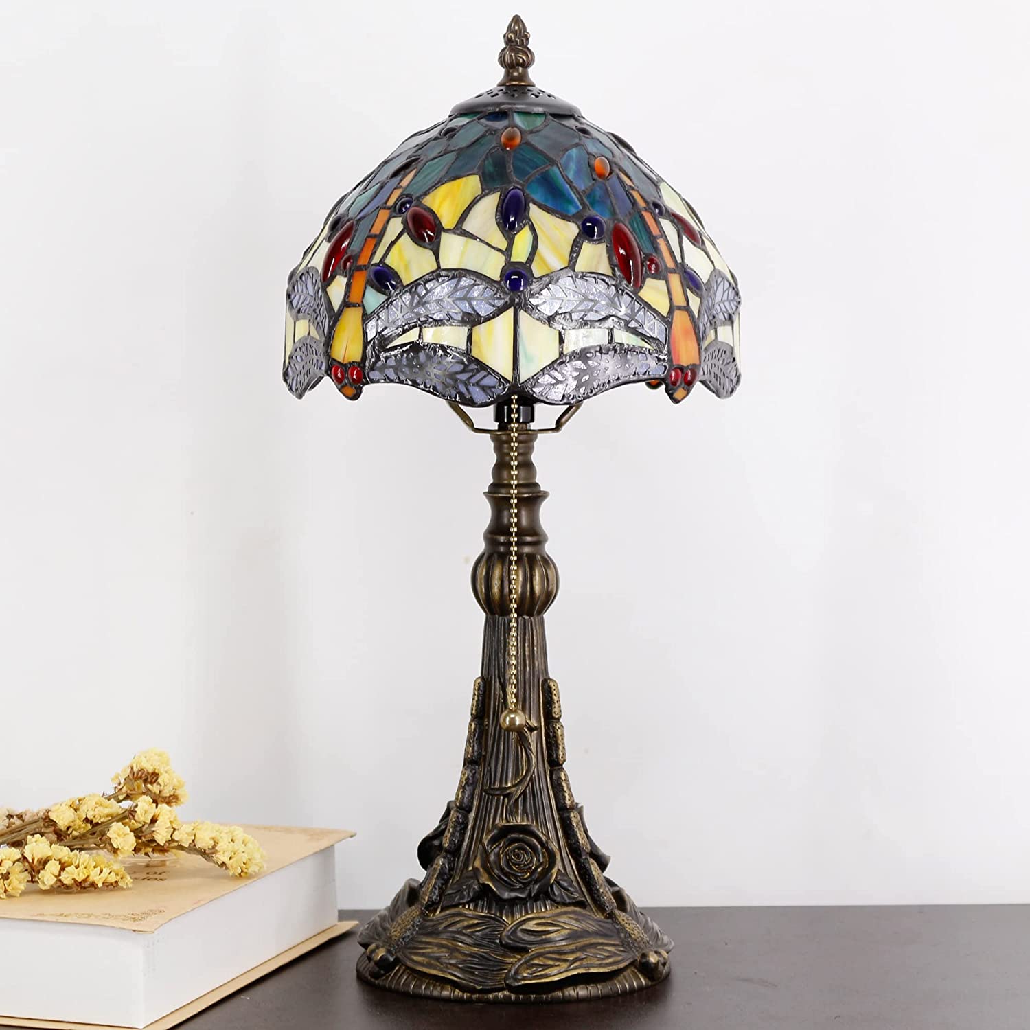 Werfactory® Small Tiffany Lamp Yellow Dragonfly Style Stained