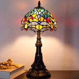 Werfactory® Small Tiffany Lamp Yellow Dragonfly Style Stained Glass Table Lamp