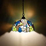 Werfactory® Tiffany Pendant Light 12 Inch Green Grape Style Stained Glass Chandelier