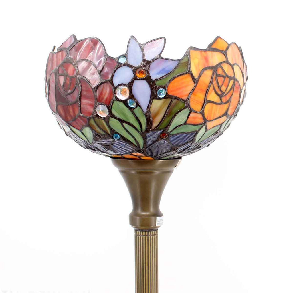 Uplight Stained Glass Floor Lamp Werfactory® Red Rose Tiffany Torchier