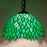 Tiffany Hanging Light Plug in Werfactory® Green Wisteria Stained Glass 12 Inch Hanging Lamp