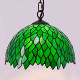 Tiffany Hanging Light Plug in Werfactory® Green Wisteria Stained Glass 12 Inch Hanging Lamp