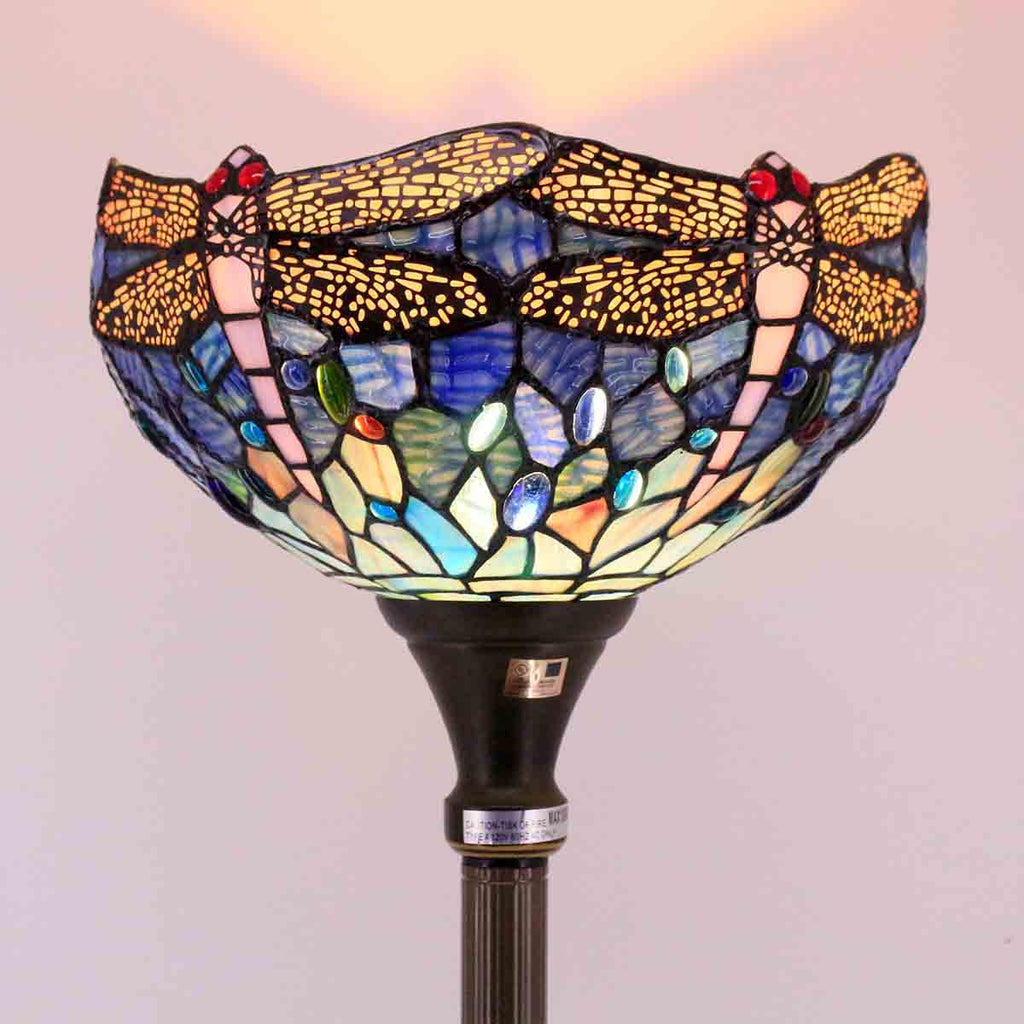 Sea Blue Tiffany Style Floor Lamps Werfactory® Stained Glass Dragonfly ...